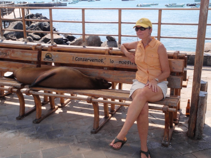 Sitting on the bench with a local