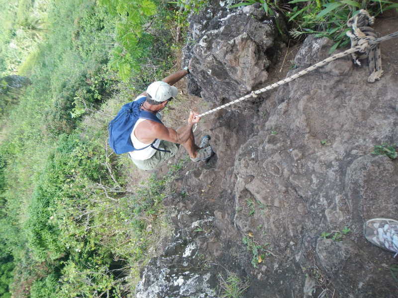 Steve climbing down